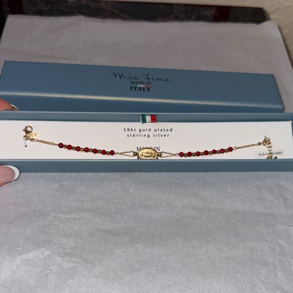 Mia Fiore Gold‑Plated Bracelet • Red Beads • Italian‑Inspired